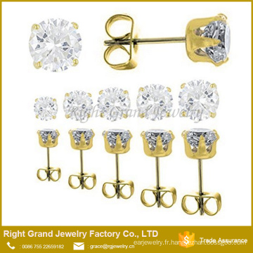 Mode en acier inoxydable broche réglage Cubic Zirconia Earring Studs